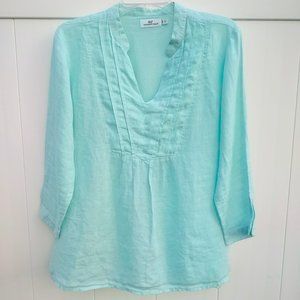 Ladies Vineyard Vines Linen Mint Green Split Cuff Sleeve V Neck Tunic Size Small